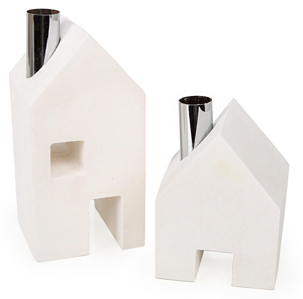 Kerzenständer aus Beton weiß Silber Geschenkset Weihnachten 12-18 cm