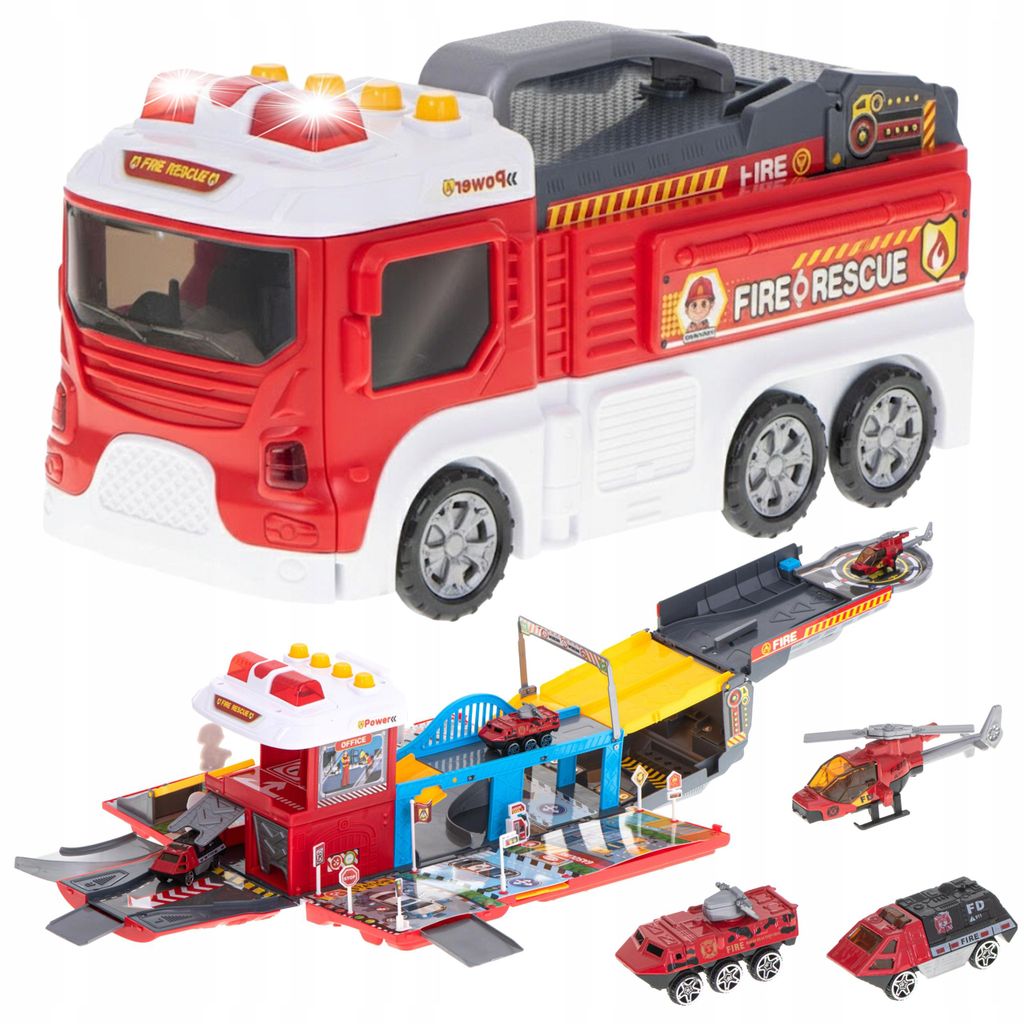 Caserne de pompiers 2 en 1 avec petites voitures en métal – Image du produit 