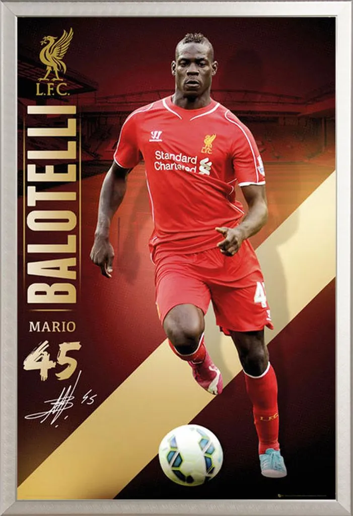 Quadro Calcio Liverpool Balotelli 14/15 Cornice Alluminio Shinsuke
