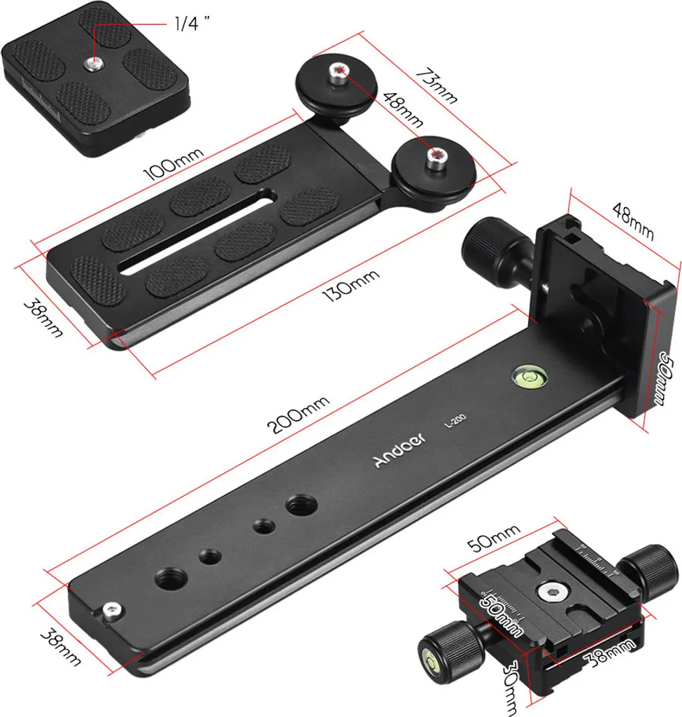 Andoer L200 Support Téléobjectif Hauteur Réglable en Alliage Aluminium