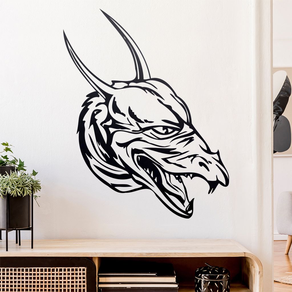 Drachen Kopf Wandtattoo in 6 Größen - Wandaufkleber Wall Sticker - Dekoration, Küche, Wohnzimmer, Schlafzimmer, Badezimmer