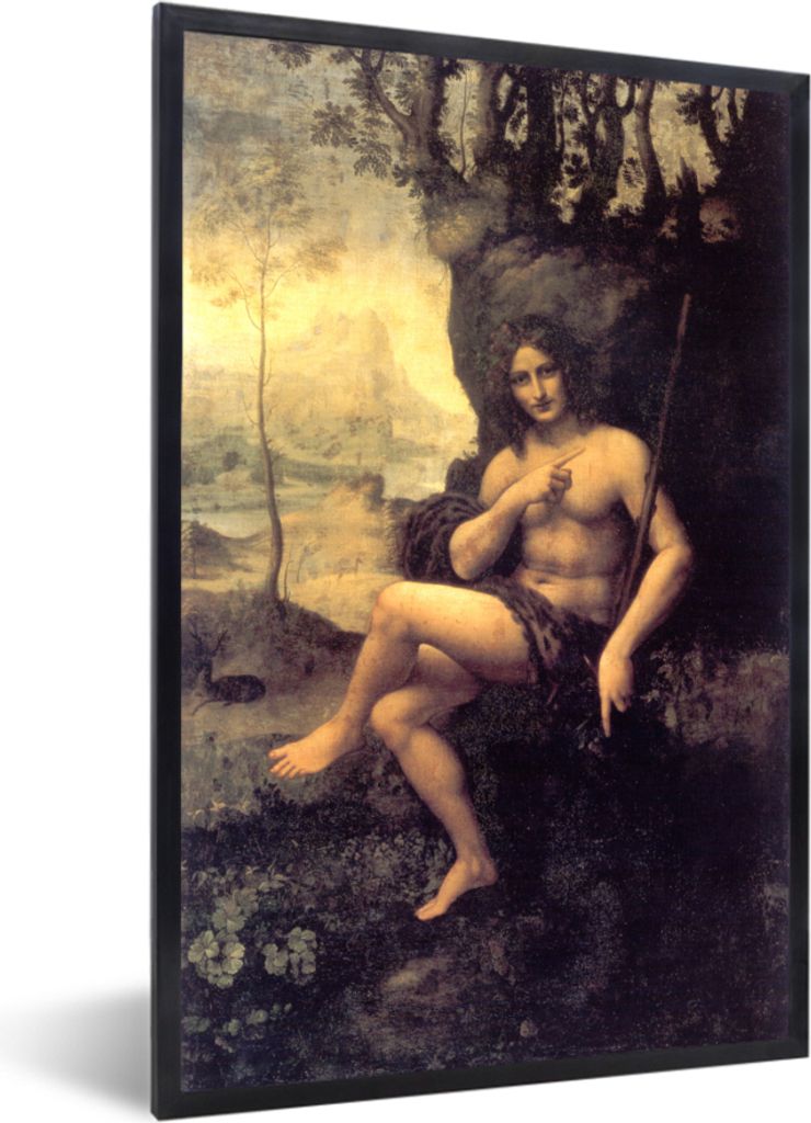 MuchoWow MuchoWow Gerahmtes Poster Der heilige Johannes in der Wüste - Leonardo da Vinci 20x30 cm - Poster mit zchwarzem Bilderrahmen - Drucke...