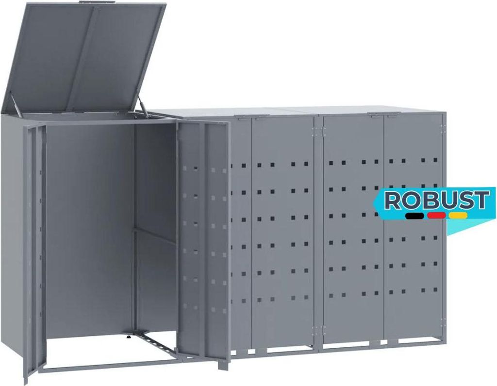 Mülltonnenbox GORILO für 3 Tonnen Grau 207x79x117 cm Stahl | Mülltonnenverkleidung 3er Mülltonnenhaus