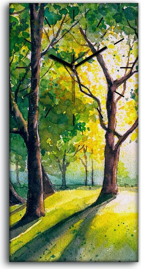 Wanduhr Uhr Wandbild Leinwand 30x60 Malerei Wald Bäume Produktbild 