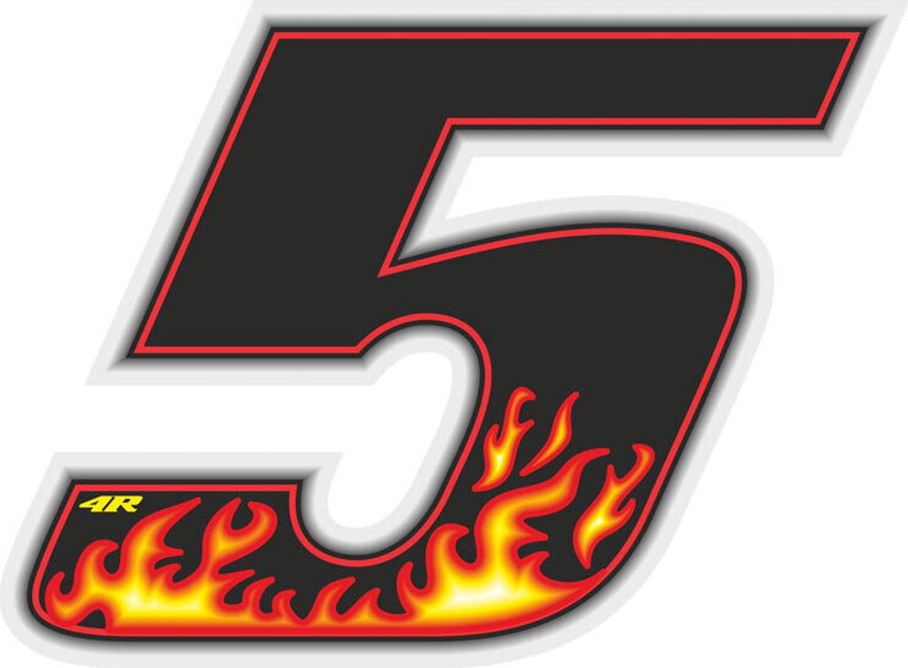 Sticker Rennnummer für Motorrad "5" Flames 65 x 85 mm