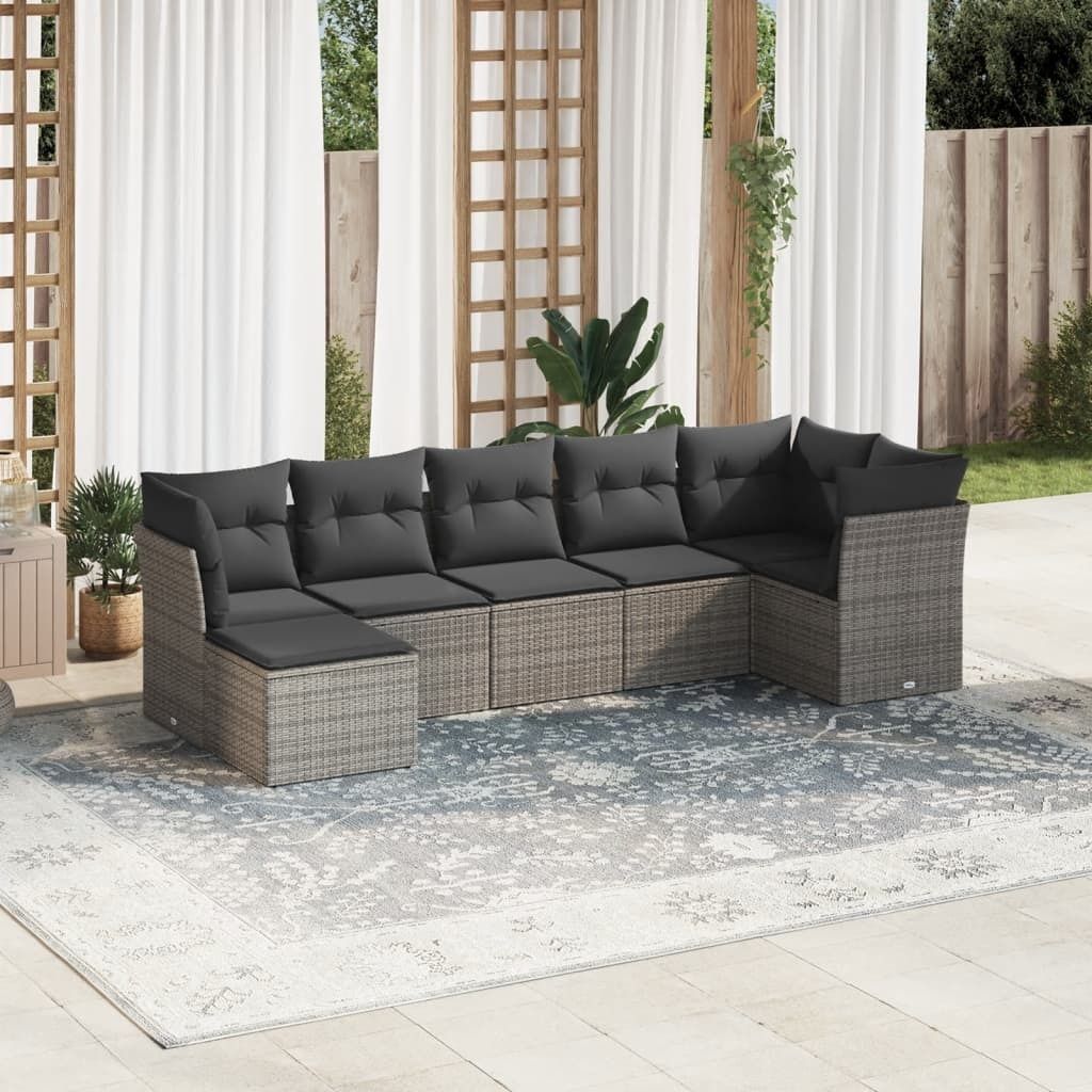 Design 7-tlg. Garten-Sofagarnitur mit Kissen Grau Poly Rattan, Gartenmöbel-Sets 2024