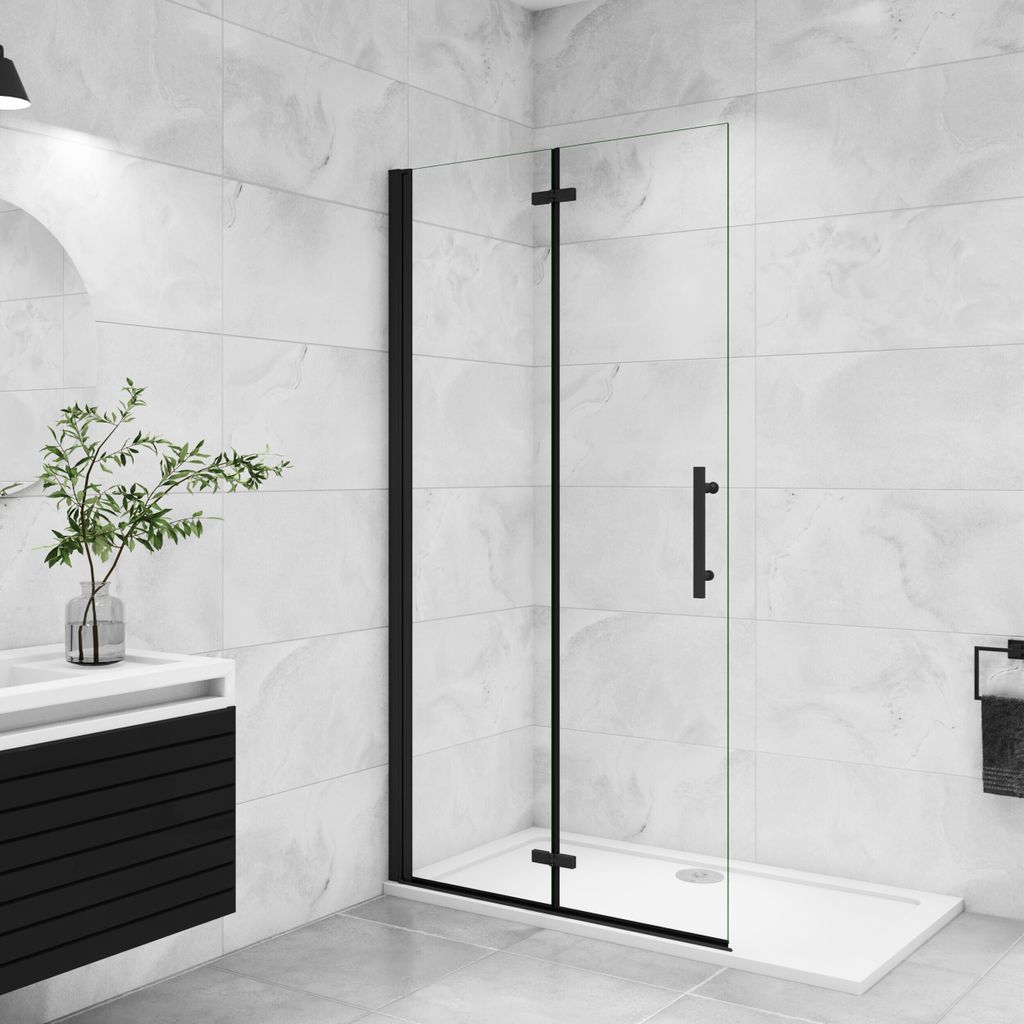 90x195cm Walk in Schwarz Faltbar+drehbar 6mm Nano ESG Glas Duschkabine Duschabtrennung