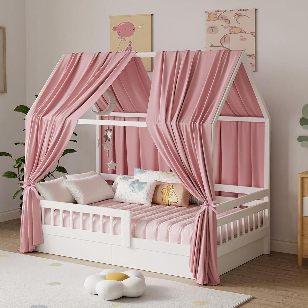 Omgoods - Dětská postel "Roze" s baldachýnem, sada 2 kusů - Obrázek produktu 