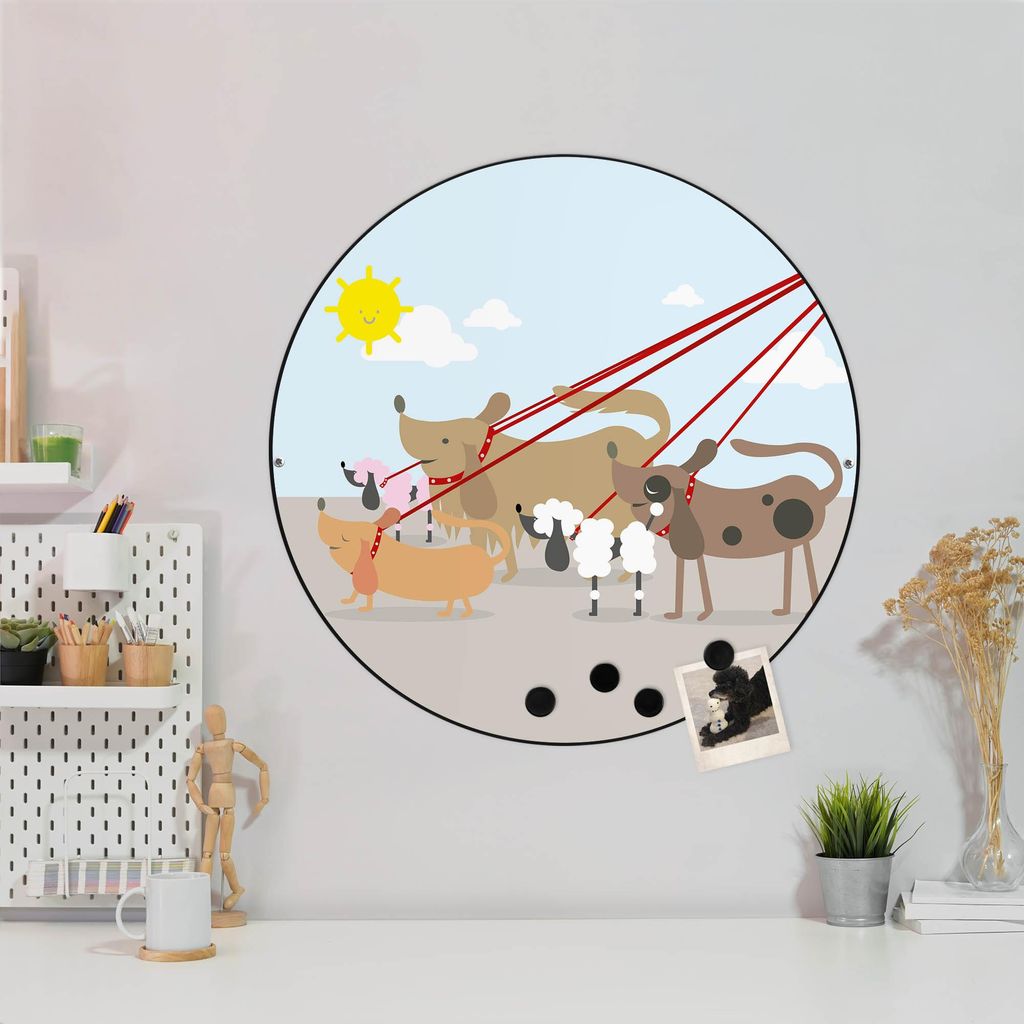 Design Stahlmagnettafel Schwarz Rund 47cm Gassi Gehen