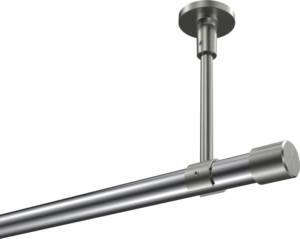 Interdeco Gardinenstange / Vorhangstange Chrom / Edelstahl-Optik, Typ Sonette Santo (Kappe) ohne Ringe, Deckenmontage, 20 mm Ø 1-läufig, 480 cm