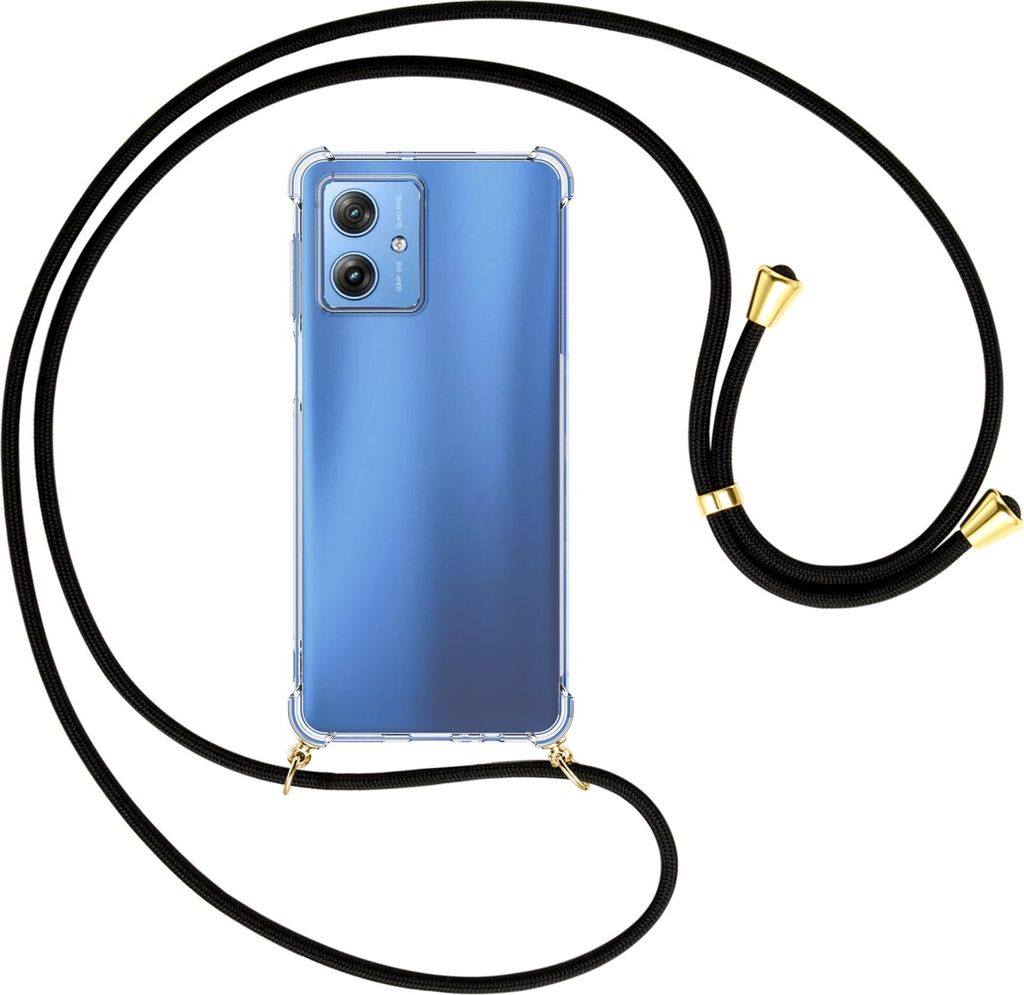Handykette Backcover-Schutzhülle mit Band (Metall goldfarben) für Motorola Moto G54 5G (XT-2343-1, 6.5'') - schwarz