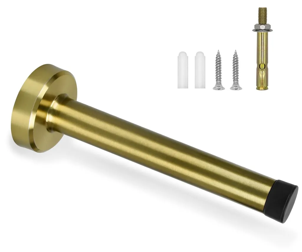 Butoir de porte inox doré silencieux 120 mm avec tampon amortisseur