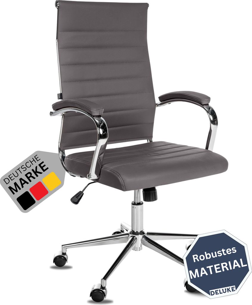 DELUKE Bürostuhl Ergonomisch MEGAO Schreibtischstuhl Echtleder | Höhenverstellbarer Drehstuhl, Arbeitsstuhl mit Armlehne | Chefsessel, Computer...