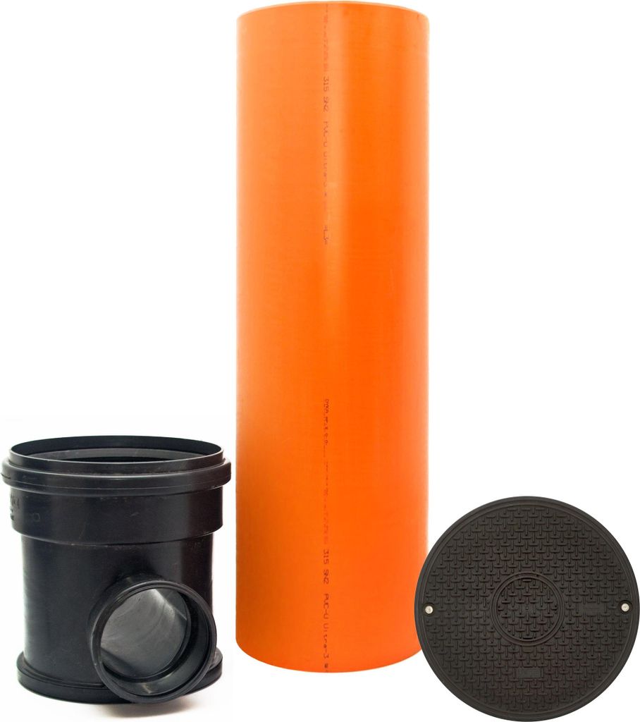 KG Schacht Kontrollschacht Revisionsschacht Abwasserschacht DN315 1-Fach-Zulauf DN 160, KG Rohr Kanal Entwässerung, Deckel, Komplett SET