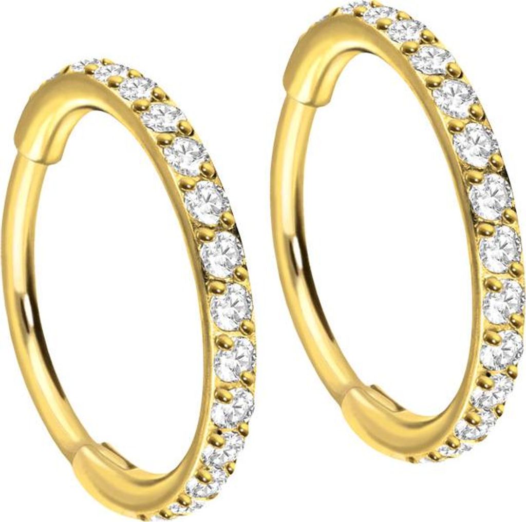 Titan Ohrclicker Creolen EINGEFASSTE KRISTALLE Gold Innendurchmesser: 12 mm