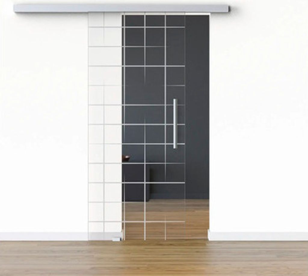 Pertura Glasschiebetür Komplettset Glera Mesh 01 1025x2050 mm Links inkl. Beschlag Selir Aluminium natur,Stangengriff