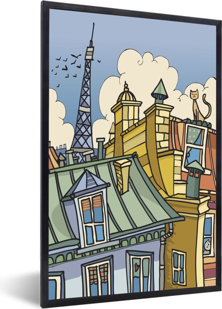 MuchoWow Gerahmtes Poster Paris - Haus - Eiffelturm 30x40 cm - Poster mit Schwarzem Bilderrahmen Wandposter Rahmen Foto Bilder - Wanddeko - Kunst...