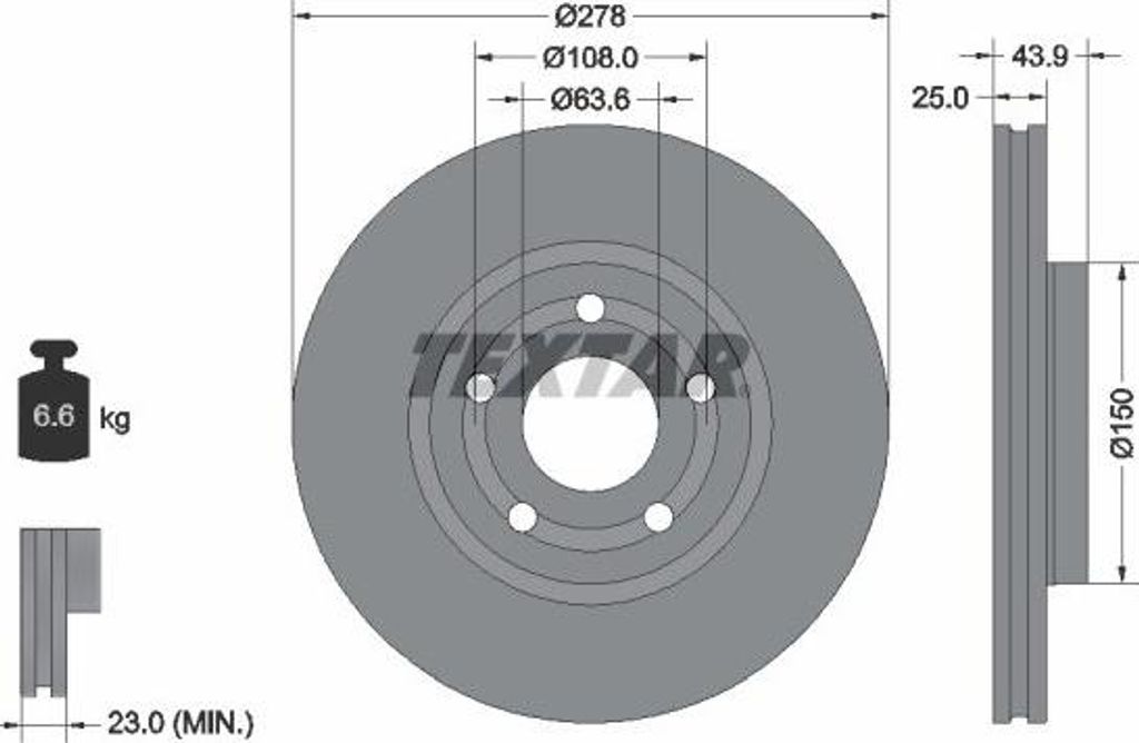 2x TEXTAR Bremsscheibe 92327503 für FORD Puma SUV 43 9mm 6 6kg 139 7mm