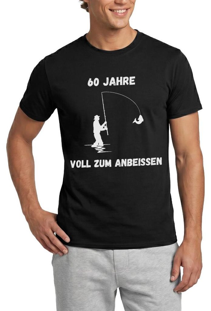 Spreadshirt 60ster Geburtstag | Angler | Zum Anbeißen Männer T-Shirt, XXL, Schwarz