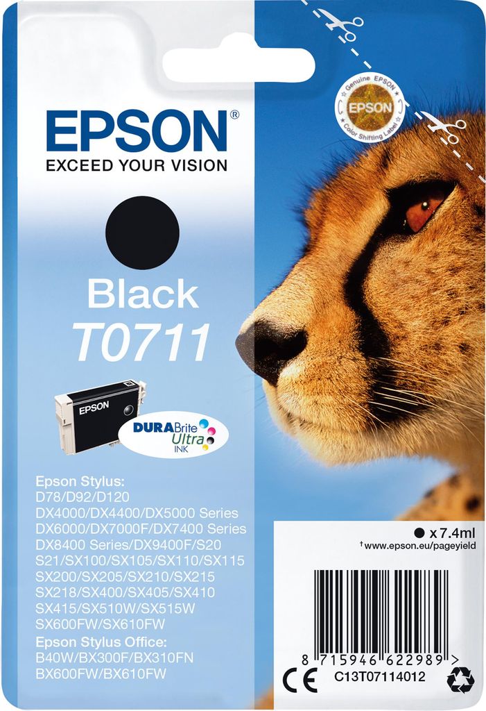 Inchiostro Epson nero ghepardo C13T07114012 Immagine del prodotto 