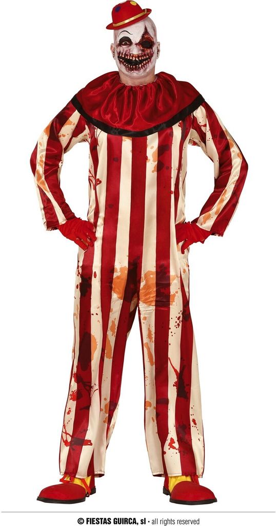 Kostüm "Gestreifter Horror Clown" für Herren | Einteiler mit Kragen Größe: L (52-54)