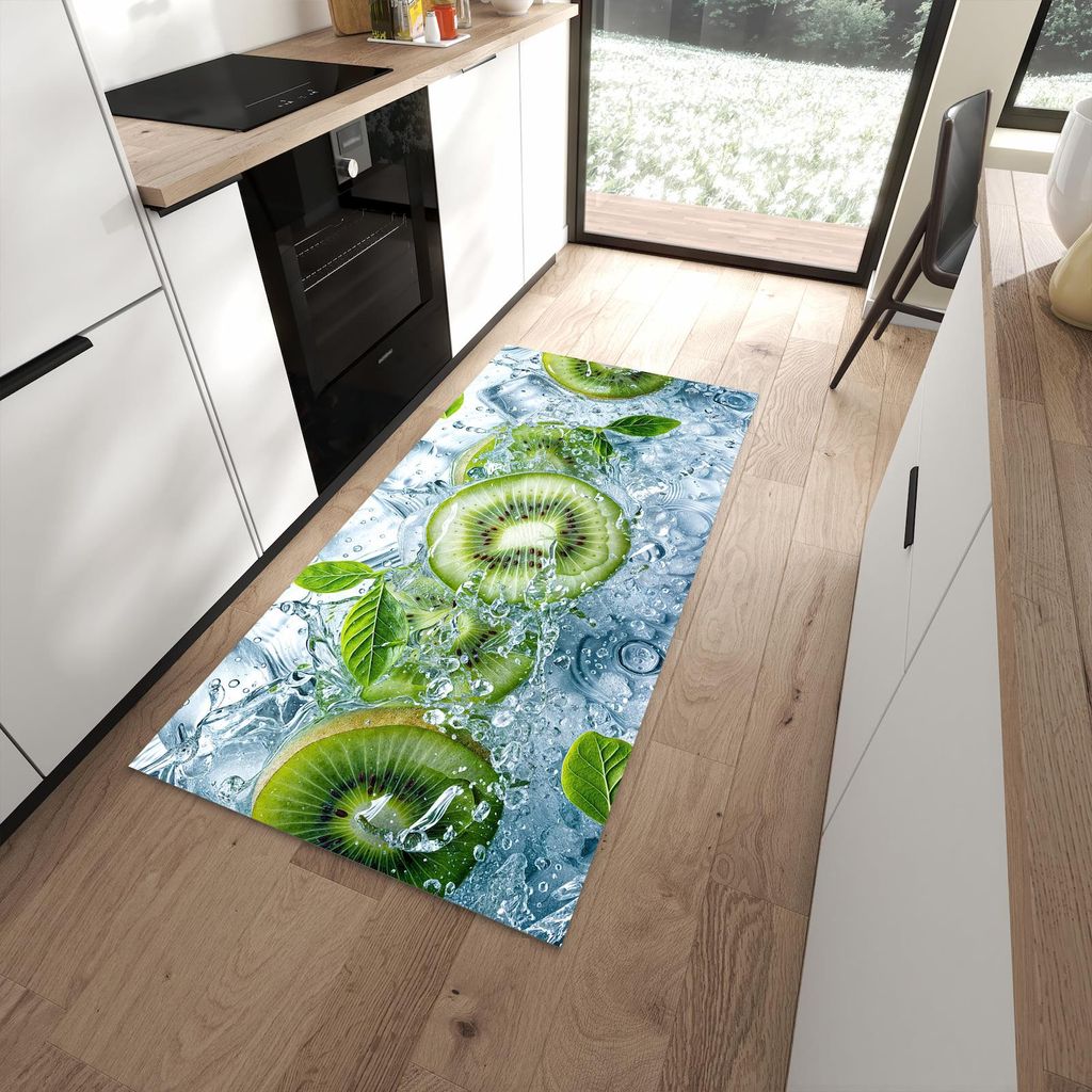Küchenteppich 90x180cm rutschfest & abwischbar PVC Läufer - Frische Kiwi Splashes