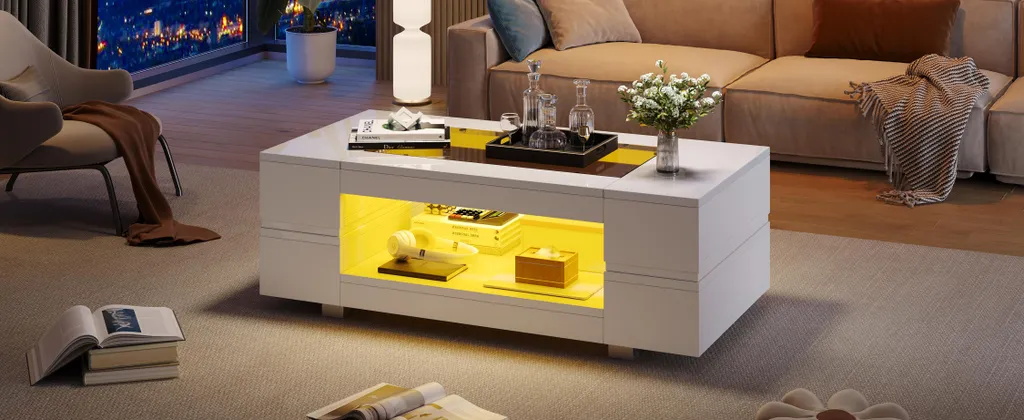 Sweiko Table Basse LED Blanche Bluetooth - Table de Salon Design Moderne - 12