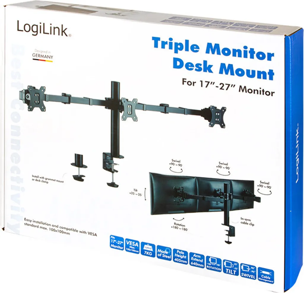 Support Écran Triple pour Setup Gaming ou Bureau Pro 17-27 Pouces Noir - 8