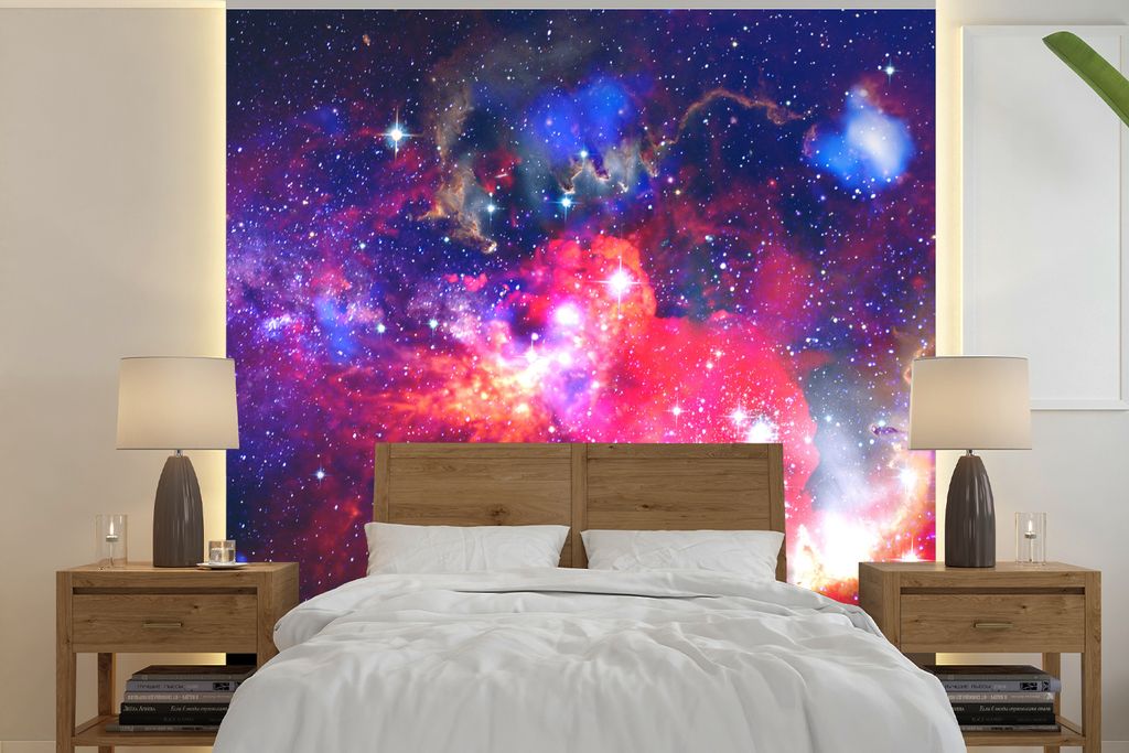 MuchoWow Fototapete für Wohnzimmer oder Schlafzimmer Wandtapete Vinyl Motivtapete Weltraum - Sterne - Kosmos - 240x240 cm - Schlafzimmer-Tapete