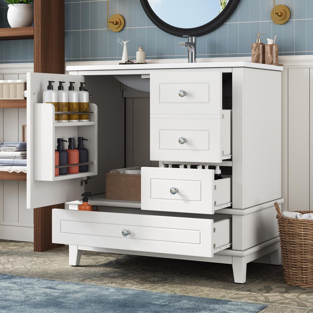 Mobile bagno autoportante con tre cassetti, lavabo con Immagine del prodotto 