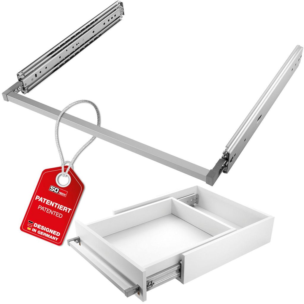 SOTECH VarioSlide Vollauszug KV2-200-H76 1400 mm – Schwerlast 200 kg, Einhandverriegelung, Schubladenbreite 900 mm, grau, mit Front (1 Paar)