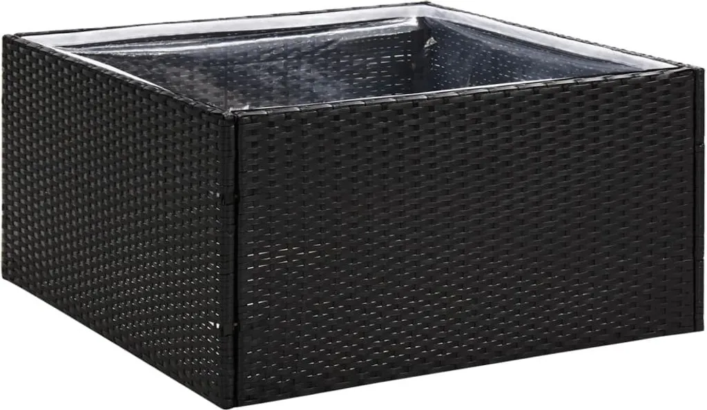 Grande jardinière carrée en résine tressée noire 80x80x40 cm pour arbustes