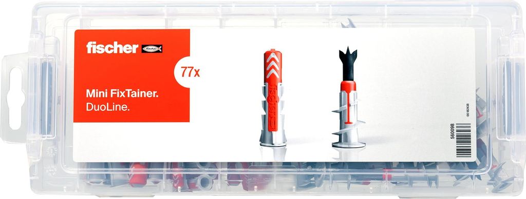 fischer Mini FixTainer DuoLine, 77-teiliges Dübelset, DuoPower Universaldübel und Gipskartondübel DuoBlade in einer praktischen Box, universelle...