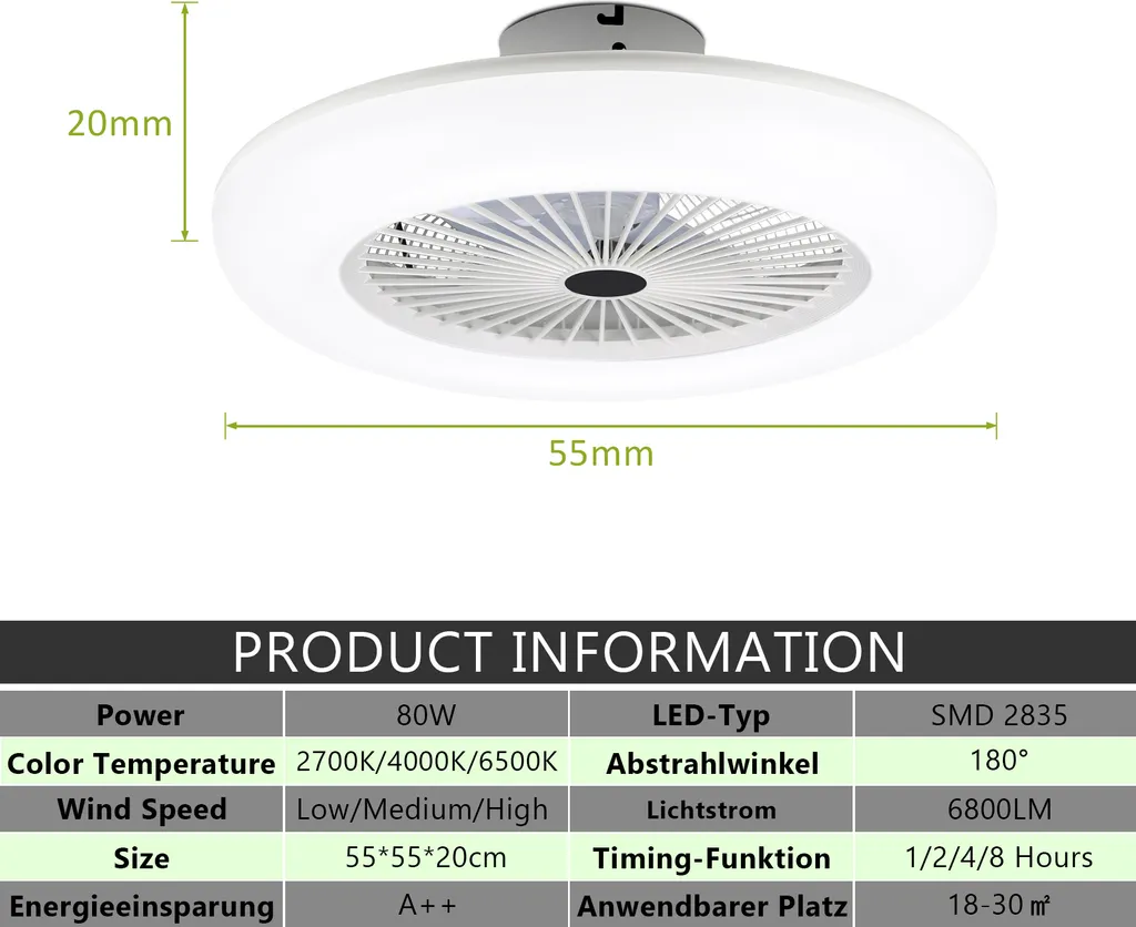 Karpal 80W: Plafoniera con Ventilatore Design Minimal per Camera - 2