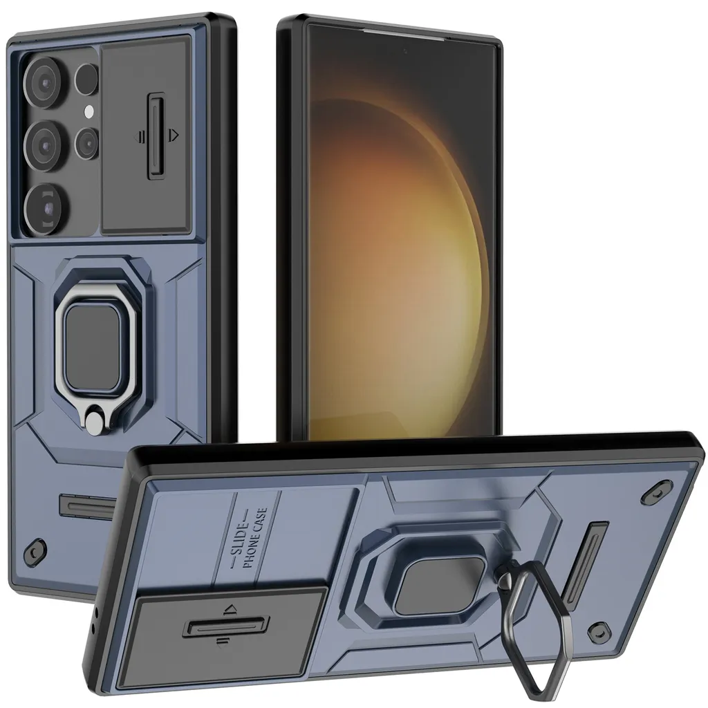 Custodia Rugged S24 Ultra Blu - Tactical Case con Ring Stand
