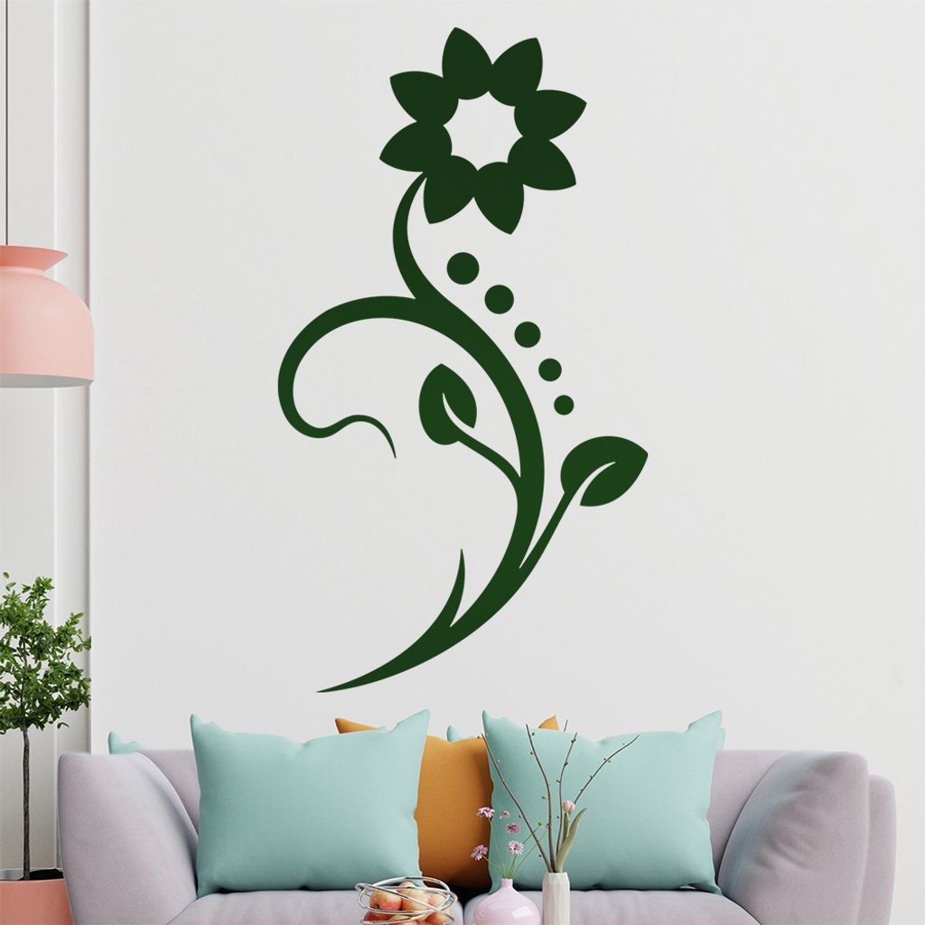 Blume - Linien Punkte Wandtattoo in 6 Größen - Wandaufkleber Wall Sticker - Dekoration, Küche, Wohnzimmer, Schlafzimmer, Badezimmer