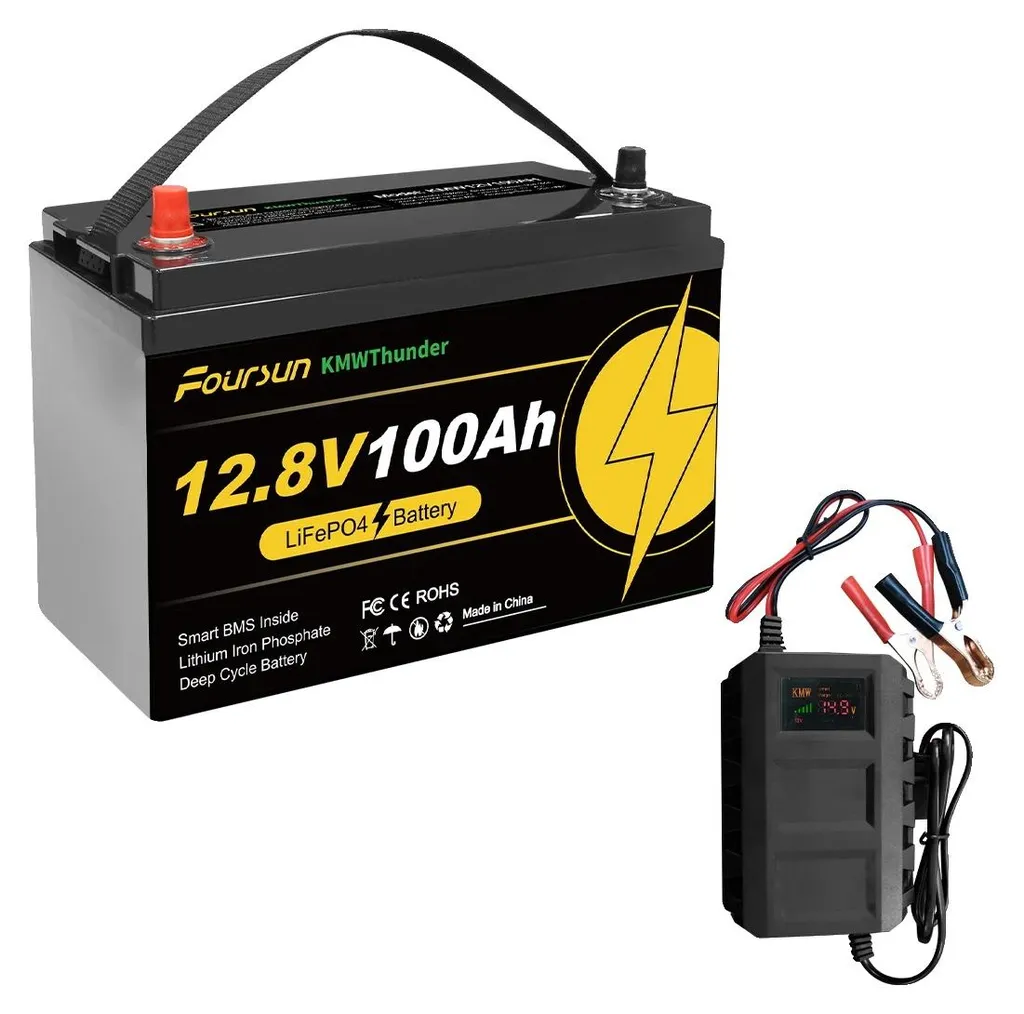 Batterie Camping-Car et Bateau 12V 100Ah LiFePO4 avec Chargeur Secteur