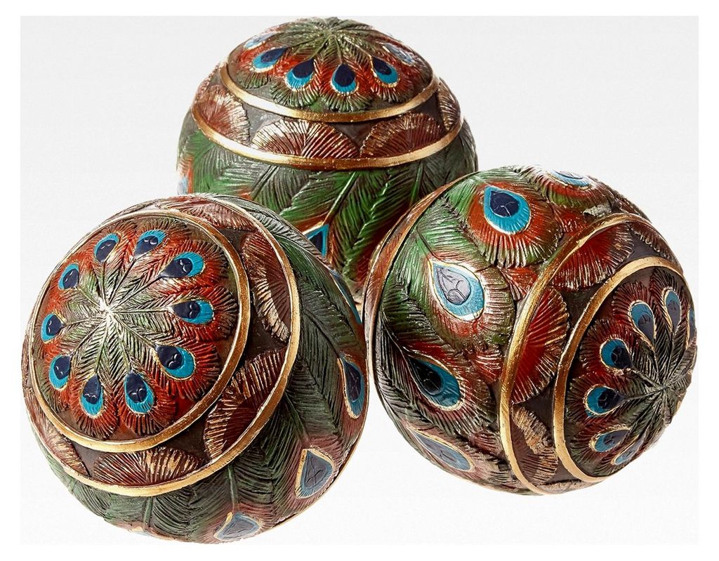 Dekorative Akzentkugeln mit Pfauenfederdesign, 8 cm, Set aus drei Stück