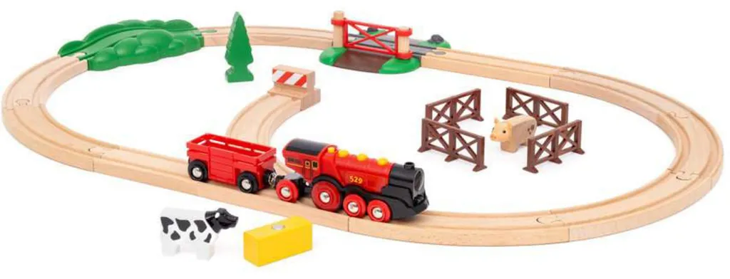 Train de la ferme Lola rouge magnétique en bois massif et durable