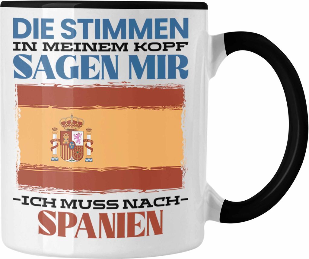 Trendation - Spanien Tasse Urlaub Heimat Geschenk Spruch Spanier Geschenkidee (Schwarz)