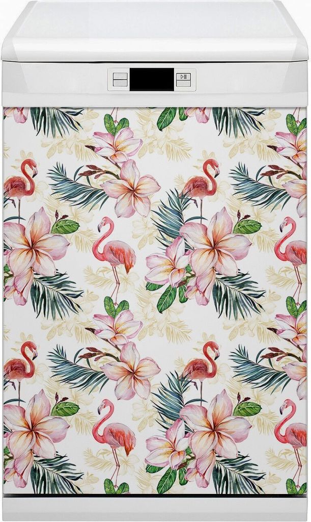 Magnet Folie für Geschirrspüler Magnete Geschirrspüle Magnet für Spülmaschine 45x80 cm Nachbildung - Flamingos in Blumen