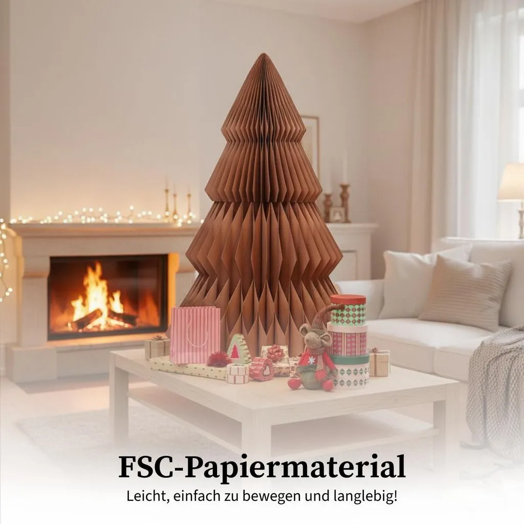 Sapin de Noël Design en Papier Marron 152 cm - Structure Alvéolée Mix