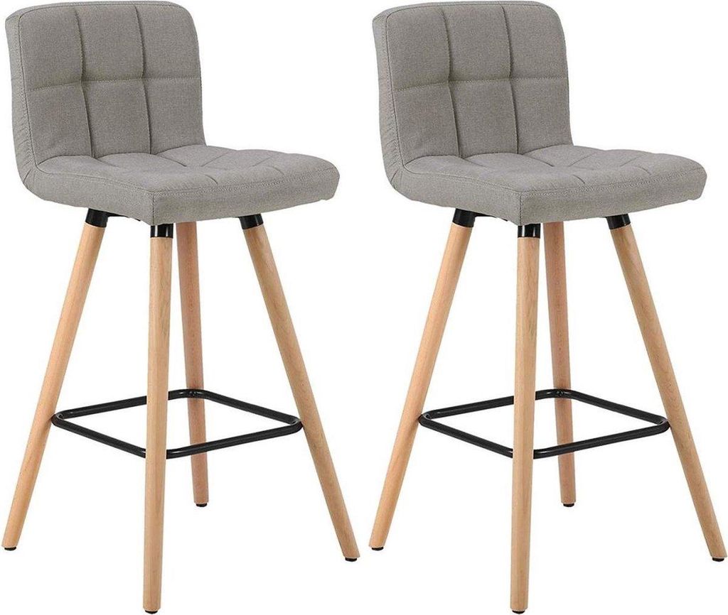 Barhocker – Grau – Linnen – Ergonomisch – Mit Rückenlehne und Fußstütze – Zithöhe 70cm – 2er Set – Massivholzgestell – Anti-Rut...