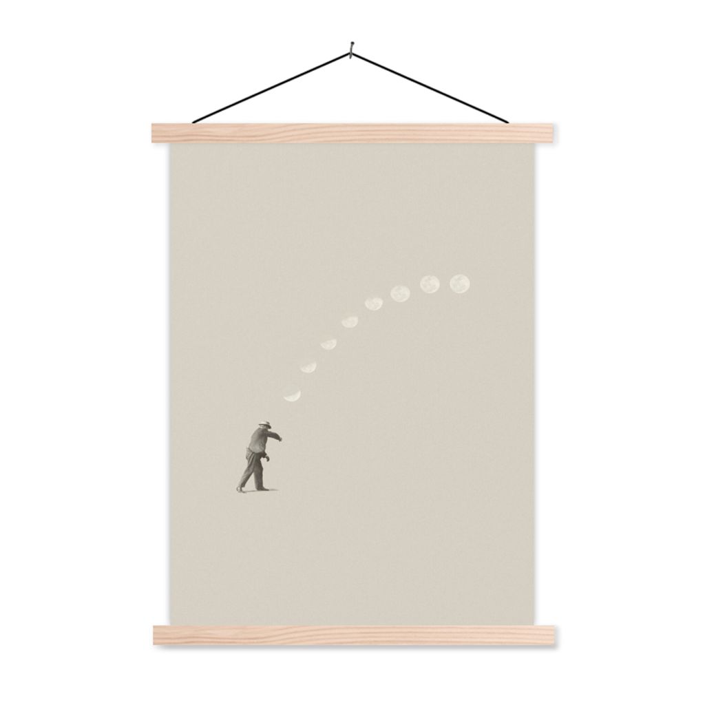 MuchoWow Textilposter Jahrgang - Mond - Mensch 60x80 cm mit holzfarbenen Rahmen - Wandbild
