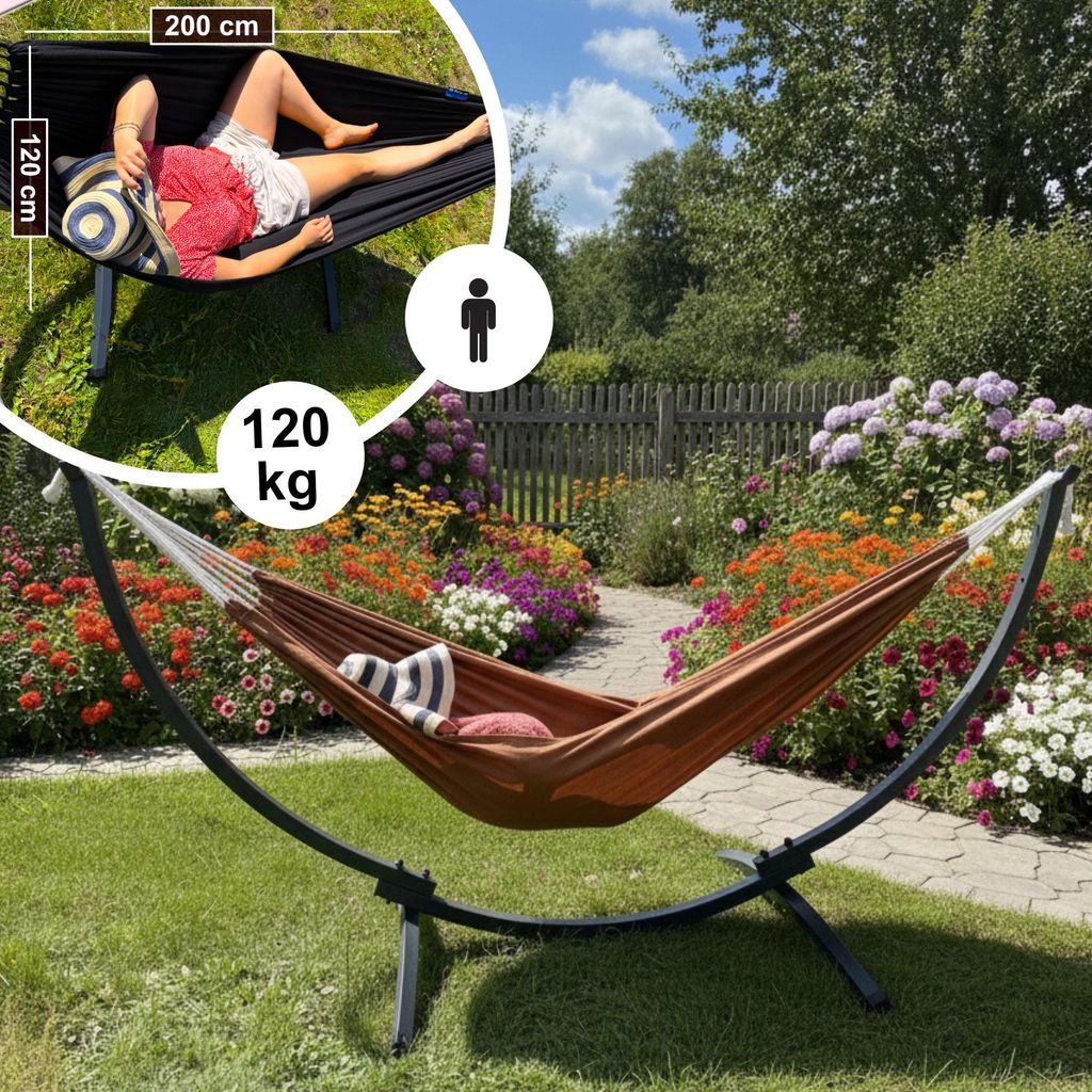 Hngematte mit Gestell 250cm Balkon 200x120cm Stahl