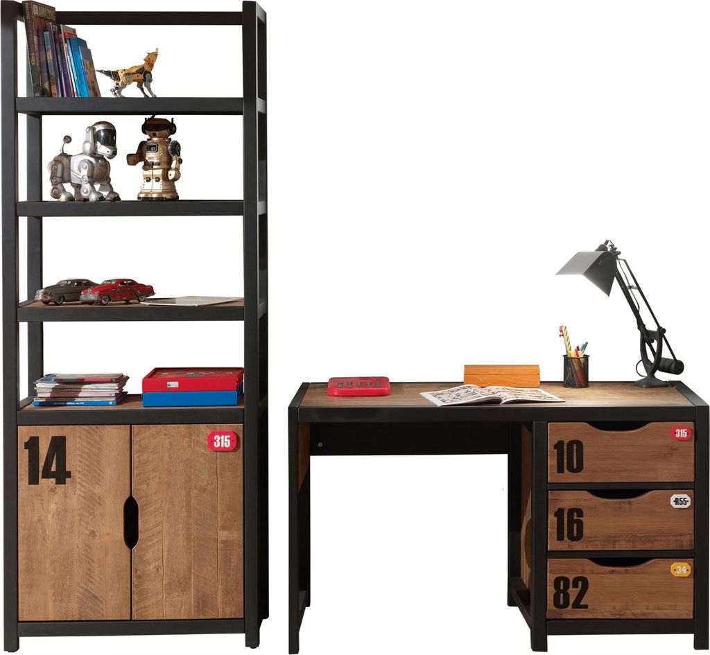 Schreibtisch und Regal Alex Set Kiefer gebürstet