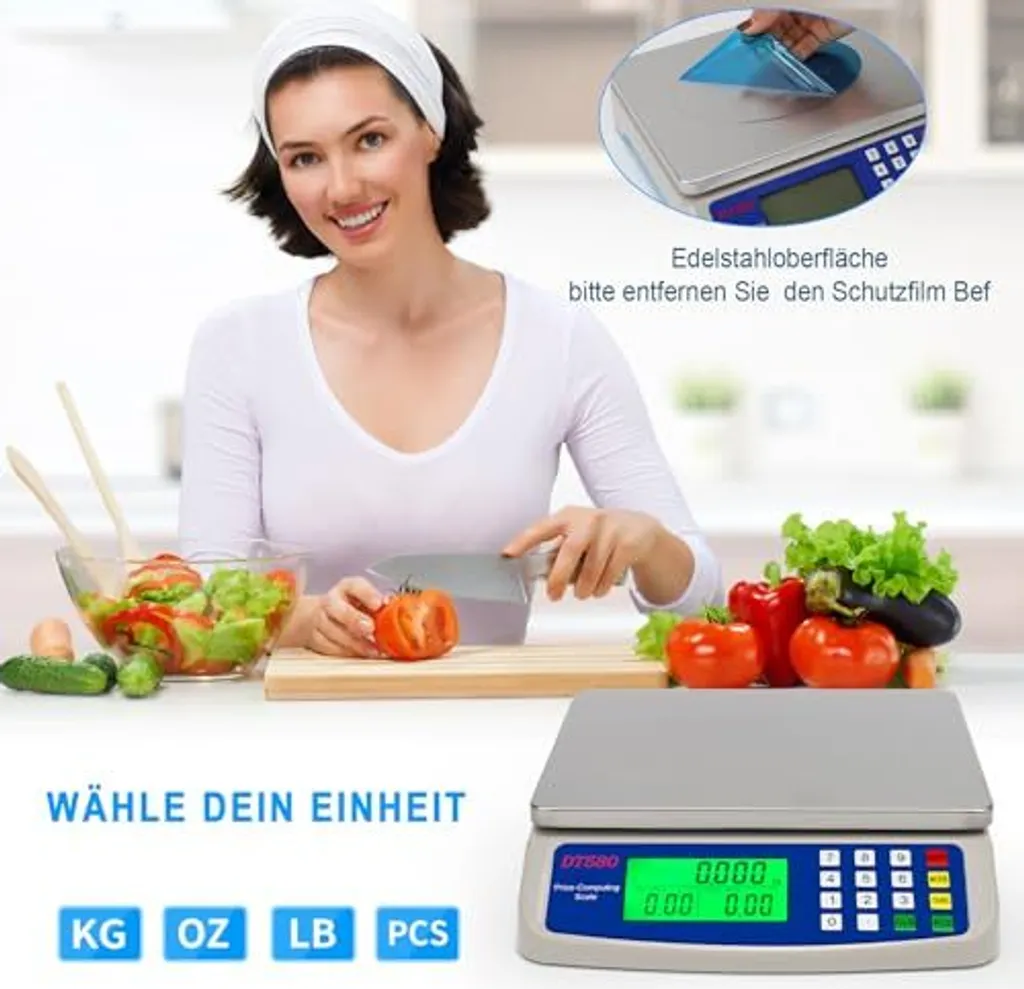 Bilancia da Cucina Digitale, 10 kg, Piattaforma in Acciaio Inox