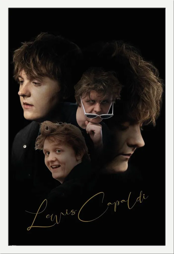Poster Lewis Capaldi encadré vitre acrylique et cadre Shinsuke MDF blanc