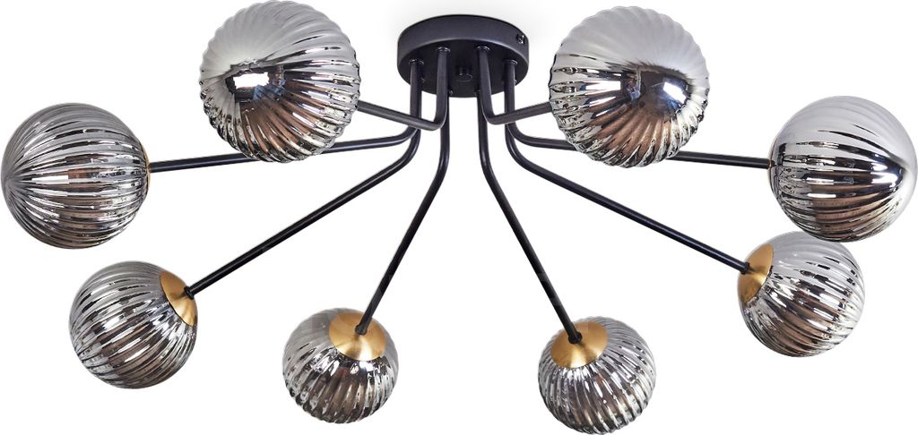 Isorella Deckenlampe aus Metall/Riffelglas in Schwarz/Goldfarben/Rauchfarben