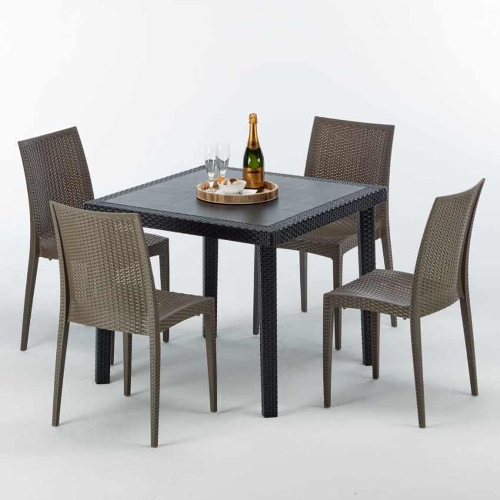 Schwarz Quadratisch Tisch und 4 Stühle Farbiges Polypropylen-Außenmastenset Grand Soleil Bistrot Passion - Braun